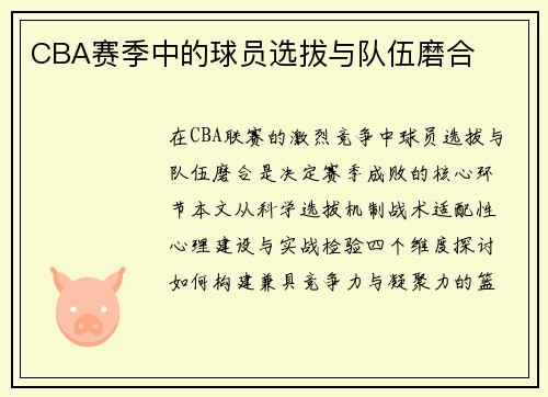 CBA赛季中的球员选拔与队伍磨合