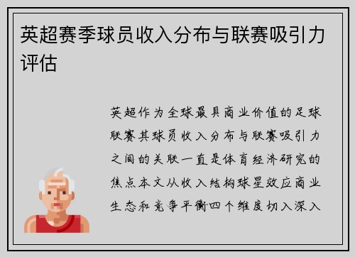 英超赛季球员收入分布与联赛吸引力评估