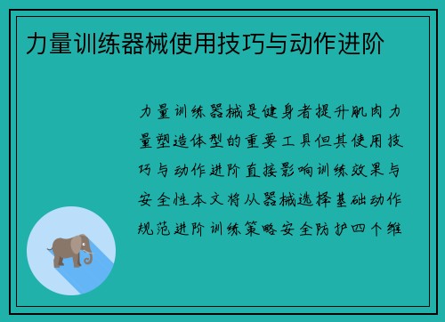 力量训练器械使用技巧与动作进阶
